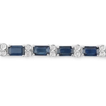 9.57 ct. Genuine Blue Sapphire and White Diamond 14K White Gold Bracelet